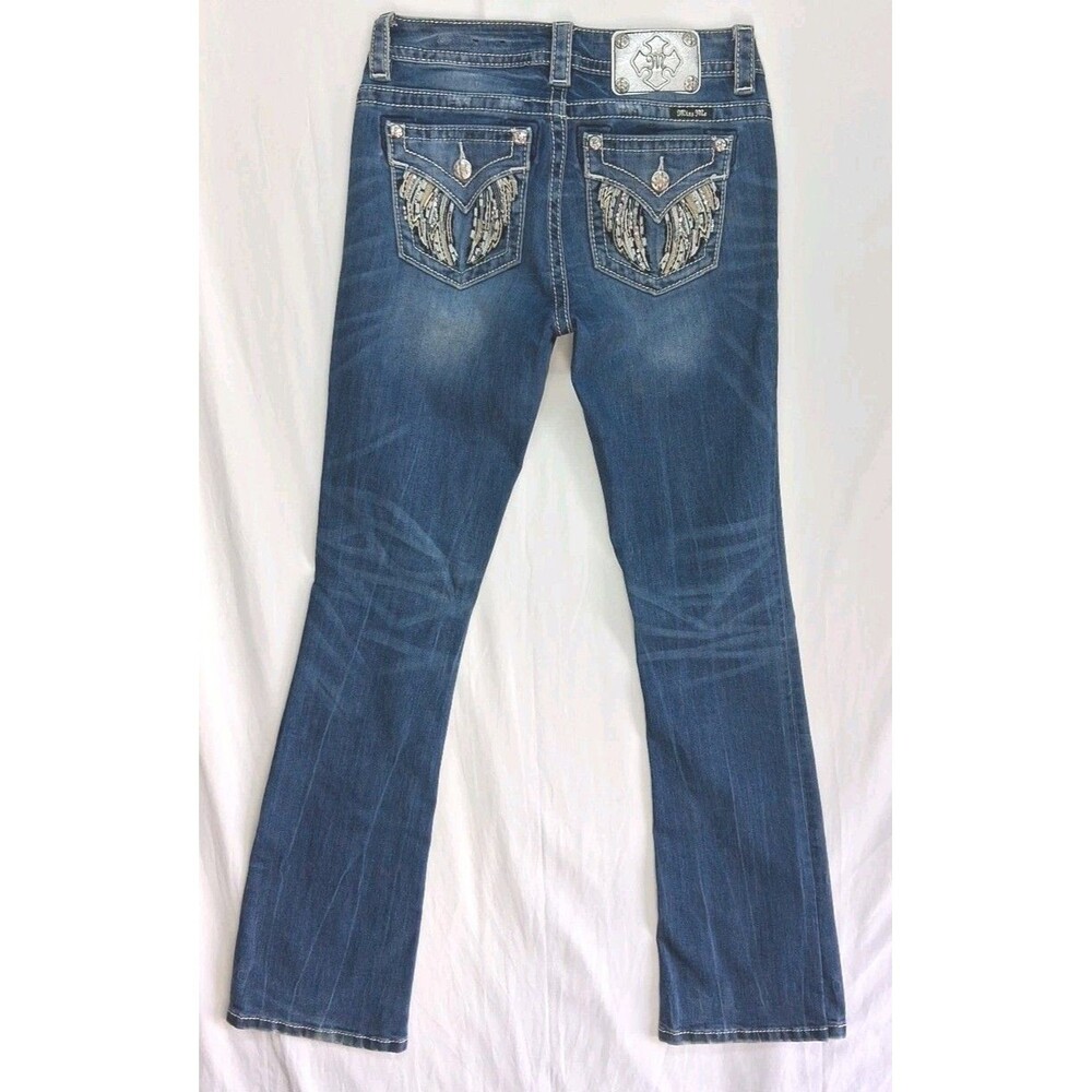 Miss Me Jeans Womens 26 Mid Rise Boot Angel Wings Western Pockets Y2k Embroidery